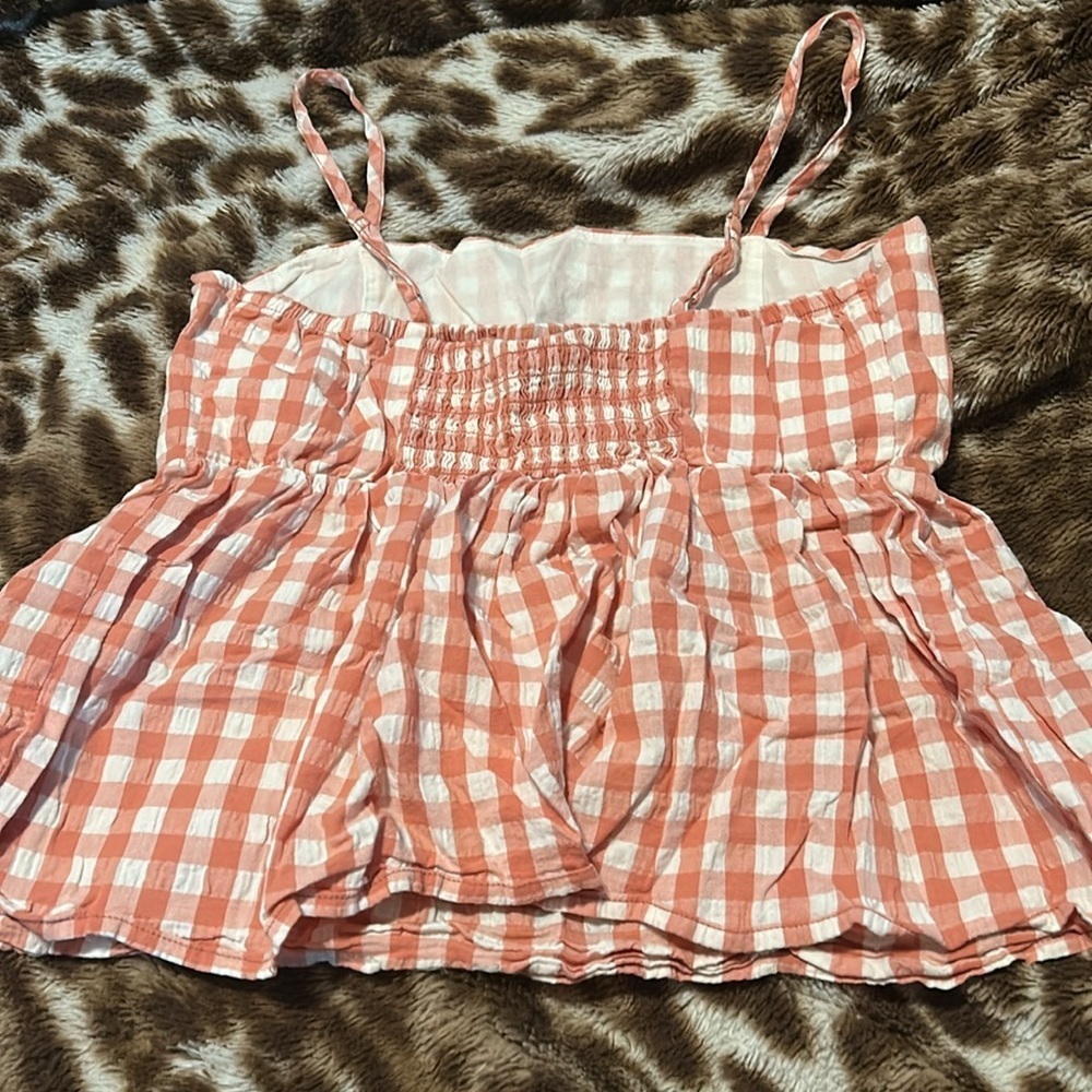 Orangish White Gingham Sleeveless Top - Picture 3 of 3